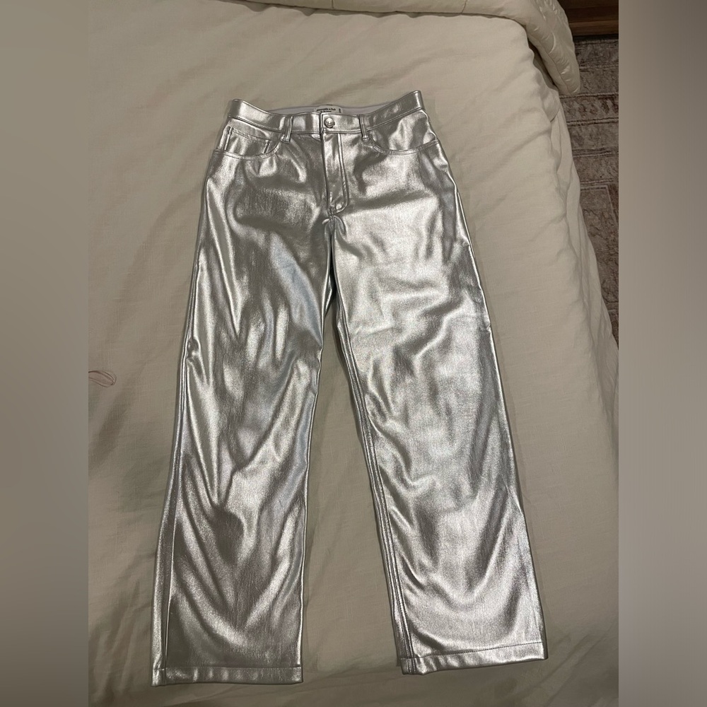 Abercrombie silver vegan leather 90s relaxed pant. Size: 30/ or 10 short